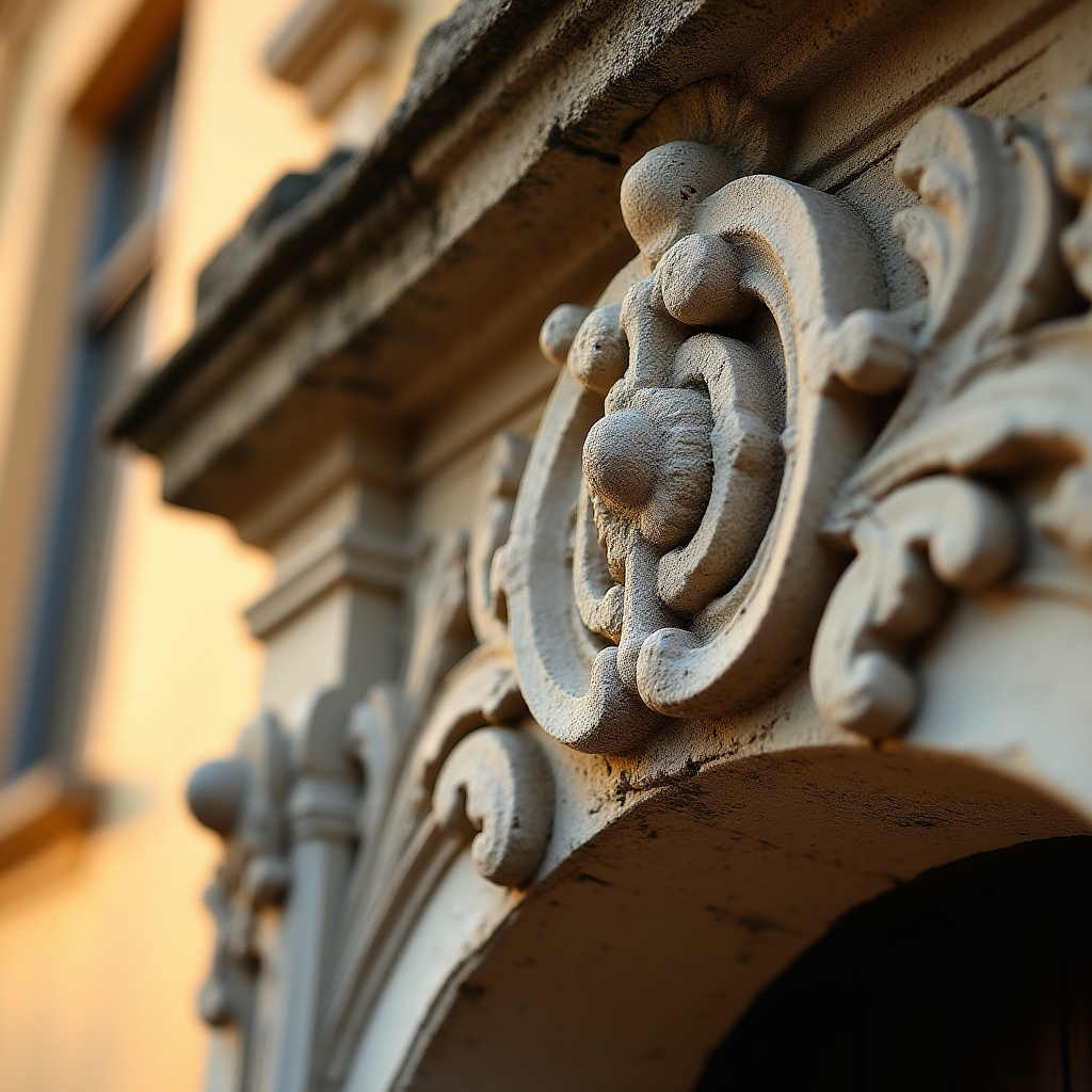 Detal architektoniczny zabytkowego budynku w małej miejscowości